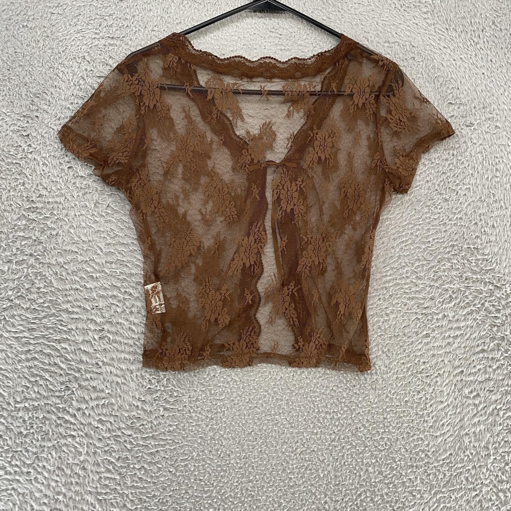 Y2K Sheer Lace Fairy Top Womens Medium Floral Tie Front Cropped Y2K Fairycore - Picture 7 of 11